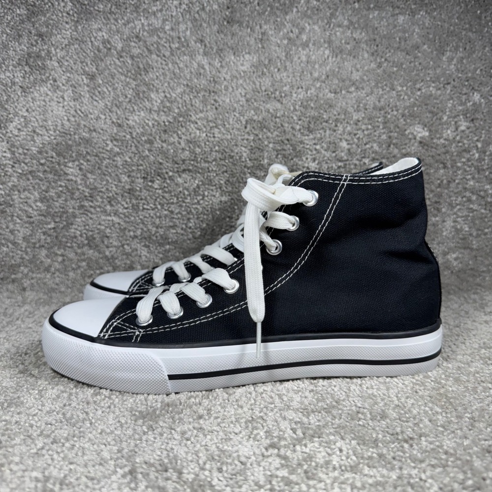 High Top Sneakers Black Canvas Lace Up Casual Shoes Rubber Sole Womens Size 7 - Picture 1 of 9